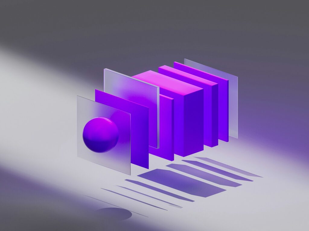 A purple object with a shadow on the ground