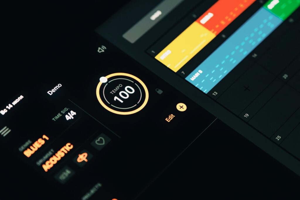 Close-up of a music production interface displaying tempo and track settings.